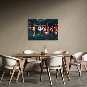 Tablou pe sticlă - turmă de flamingo (70x50 cm)