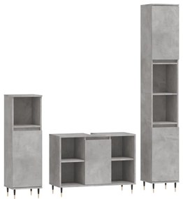 3190295 vidaXL Set mobilier de baie, 3 piese, gri beton, lemn compozit