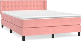 vidaXL Pat box spring cu saltea, roz, 140x200 cm, catifea