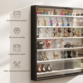 HOMCOM Dulap Tip Vitrină de Expoziție cu Rafturi Reglabile, Montată pe Perete, Negru | Aosom Romania