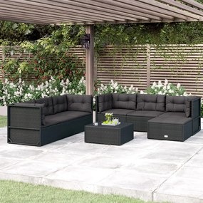 3187093 vidaXL Set mobilier de grădină cu perne, 7 piese, negru, poliratan