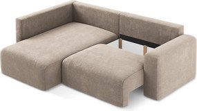 Colțar bej extensibil/cu spațiu de depozitare cu tapițerie din chenille (cu colț pe partea stângă/în formă de ”L”) Kona – Makamii