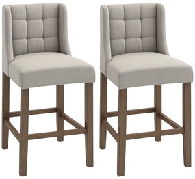 HOMCOM 2 Scaune de Bar Set cu Butoni, Lemn Masiv, incl. Suport pentru Picioare, 47 cm x 50 cm x 101 cm, Gri + Natur | Aosom Romania