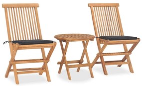 vidaXL Set mobilier exterior pliabil cu perne, 3 piese, lemn masiv tec