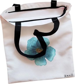 Sacosa de Panza pentru Cumparaturi, Geanta Tote, model Floral Albastru, Cu fermoar, 38x34.5 cm, Alba, BEKZ®