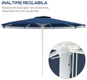 Outsunny Umbrelă Soare Exterior Gradină Reglabilă 4cm Copertină Albastru 8 Nervuri | Aosom Romania