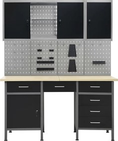 Banc de lucru cu patru panouri de perete si doua dulapuri