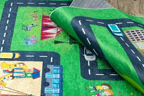 BAMBINO 2660 covor lavabil Oraș, străzi pentru copii anti-alunecare - verde / gri