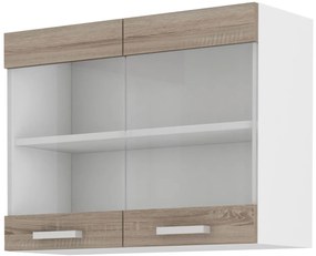 Dulap superior de bucătărie Domton 80 G 60 (Alb + Stejar sonoma truflă). 1033025