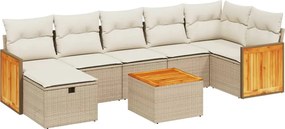 vidaXL Set canapele de grădină, 8 piese, cu perne, bej, poliratan