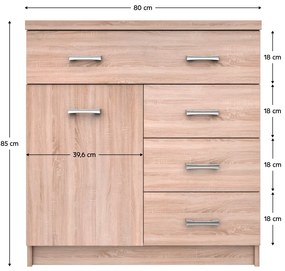 Comoda 1D4S, stejar Sonoma, TOPTY TIP 20