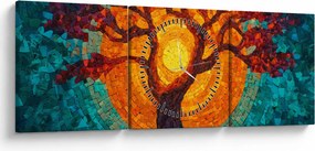 Tablou - Arborele vieții și soarele în mozaic (cu ceas) (90x30 cm)