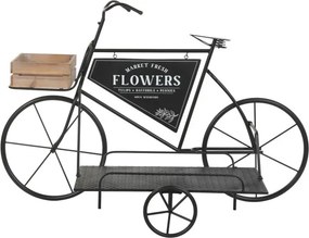 Stand decorativ cu 1 raft si un cosulet ,din metal și lemn, aspect natur, "Vintage Bicycle"