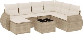 vidaXL Set canapele de grădină, 8 piese, cu perne, bej, poliratan