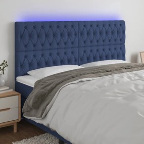 vidaXL Tăblie de pat cu LED, albastru, 200x7x118/128 cm, textil