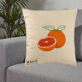 Perna Decorativa Grepfrut Citrus, 40x40 cm, Bej, Husa Detasabila, Perna Inclusa, BEKZ®