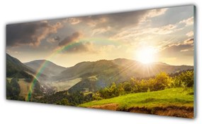Tablou pe sticla Soare Munții Rainbow Peisaj Multi
