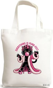 Sacosa de Panza pentru Cumparaturi, Geanta Tote, model Everything is purr-fect 38 x 34.5 cm, Alba, BEKZ®