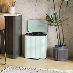 HOMCOM Coș de gunoi pentru bucătărie, 2 x 20 L compartimente, separare eficientă a deșeurilor, pedală, Plastic, Metal, Verde | Aosom Romania