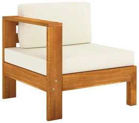 vidaXL Canapea de mijloc cu 1 cotieră, alb crem, lemn masiv de acacia