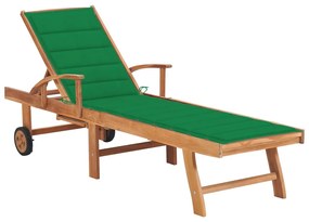 Sezlong cu perna verde, lemn masiv de tec 1, Verde, Fara masa