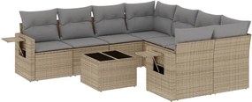 vidaXL Set canapele de grădină, 9 piese, cu perne, bej, poliratan