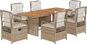 vidaXL Set de masă pentru grădină, 7 piese, cu perne, bej, poliratan
