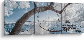 Tablou cu copac înzăpezit lângă apă (cu ceas) (90x30 cm)
