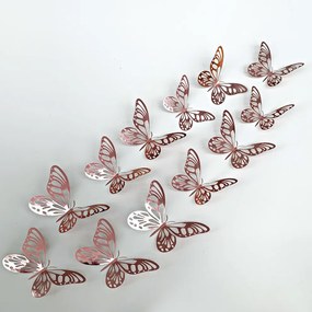 PIPPER | Autocolant de perete "Fluturi metalici - Roz" 12 buc 8-12 cm