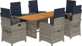 vidaXL Set de masă pentru grădină, 7 piese, cu perne, bej, poliratan