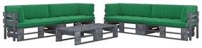 Set mobilier paleti cu perne, 6 piese, lemn pin gri tratat Verde, 4x colt + 2x masa, Gri, 1