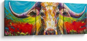 Tablou - Vacă pictată (cu ceas) (90x30 cm)