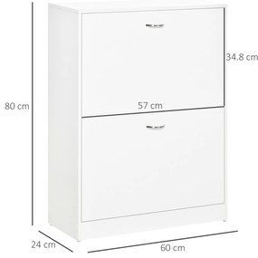 HOMCOM Dulap pentru pantofi dim. 60L x 24l x 80H cm 2 uși batante Alb | Aosom Romania