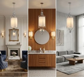 Open Design OR80551 - Lustră LUNGA pe lanț, 1xE27/15W/230V, crom lucios/alb