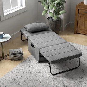 HOMCOM Pat Pliabil Multifuncțional 4 în 1, Șezlong cu Economie de Spațiu, cu Spătar Rabatabil pe 5 Niveluri, 188x75x38 cm, Gri | Aosom Romania