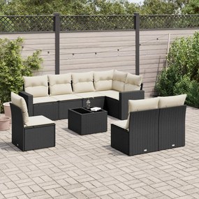 3251413 vidaXL Set mobilier de grădină cu perne, 9 piese, negru, poliratan