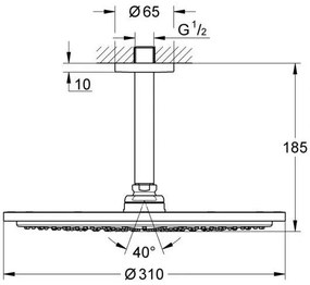 Palarie dus fix Grohe Rainshower Cosmopolitan, O31 cm cu brat, limitator, montaj pe tavan, crom