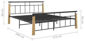 Cadru de pat, 160x200 cm, metal si lemn masiv de stejar Maro deschis, 160 x 200 cm