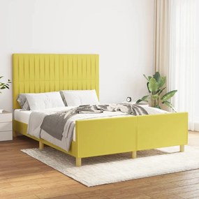 Cadru de pat cu tablie, verde, 140x190 cm, textil Verde, 140 x 190 cm, Benzi verticale