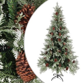 vidaXL Brad de Crăciun cu conuri de pin, verde/alb, 225 cm, PVC&amp;PE