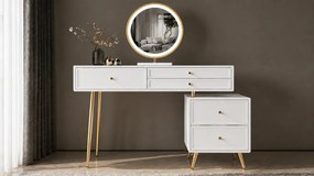 Set ROYAL WHITE WF607 – Masă de Toaletă pentru Machiaj, Oglindă iluminată LED, Control touch, Trei tipuri culoare, Taburet, 100 cm, Alb