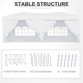 Outsunny Pavilion Pliabil pentru Grădină cu 6 Panouri Laterale, Alb, 3x6m | Aosom.ro
