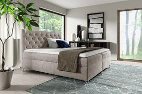 Pat cu boxspring, 160x200, ţesătură gri-bej Taupe Velvet, GULIETTE + cadou