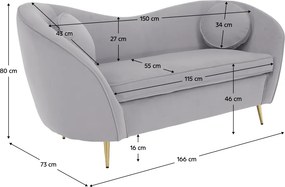 Canapea de design cu 2 locuri, ţesătură Velvet gri/gold crom auriu, EZIO TYP 2