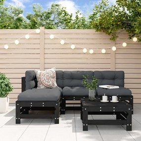 3186554 vidaXL Set Set mobilier relaxare grădină 5 piese negru lemn masiv pin