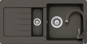 Set chiuveta bucatarie Schock Typos D-150S 860 x 435 mm si baterie bucatarie Schock Plutos Cristalite Asphalt, gri asfalt