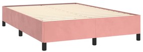 Pat box spring cu saltea, roz, 140x200 cm, catifea Roz, 140 x 200 cm, Benzi orizontale