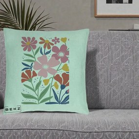 Perna Decorativa Flori Grafice Roz si Terracotta, 40x40 cm, Verde Menta, Husa Detasabila, Perna Inclusa, BEKZ®