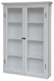 Vitrina alba, de perete, din lemn masiv si furnir, cu 2 usi si 3 rafturi, aspect rustic, Marseille