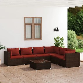 3101731 vidaXL Set mobilier de grădină cu perne, 7 piese, maro, poliratan